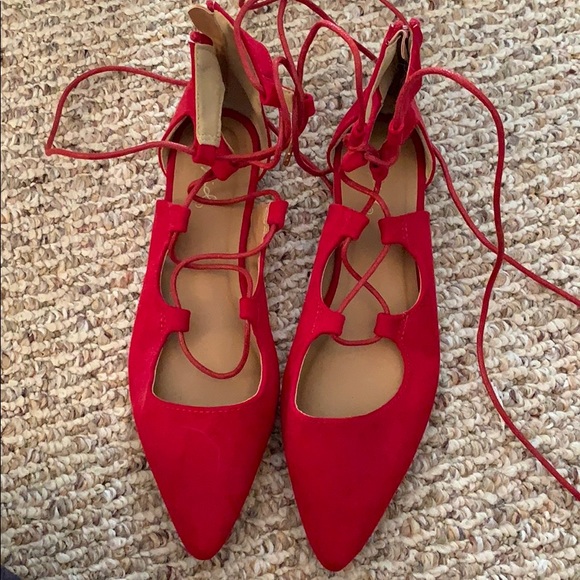 red lace up flats